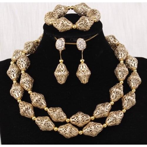 Dudo Gold Dubai Necklace Set 2 Layers New Design African Nigerian Traditional Bridal Jewellery Set 2020 3 Pcs Women Accessories