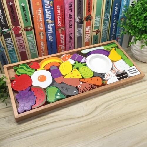 Puzzle 3D Three-Dimensional Wooden Cartoon Fruit Animal Assembly Cognitive Building Blocks For Boys Baby Educational Toys