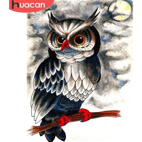 HUACAN Full Square Diamond Painting Cross Stitch Owl Diamond Embroidery Kit Mosaic Animal Handmade Gift