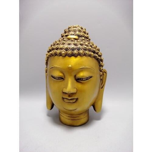 Chinese Collect Brass Sculpture Buddha Head Metal Crafts Home Decoration