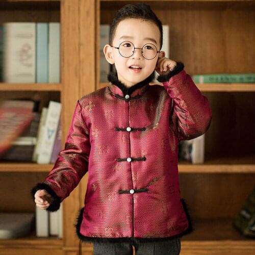 Chinese New Year Oriental Style Winter Coat Baby Tang Costume Hanfu Kids Jacket Boys Cotton Cheongsam Top Long Sleeve Qipao