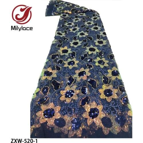 Classic African Lace Fabric High Quality Embroidery Heavior Sequin Tulle Lace Fabric for Party Dress ZXW-520