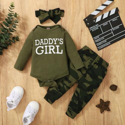 0-24M Newborn Clothing Toddler Outfits Infant Baby Valentine Print Romper Bodysuit + Camouflage Pants Set Newborn Girl Clothes