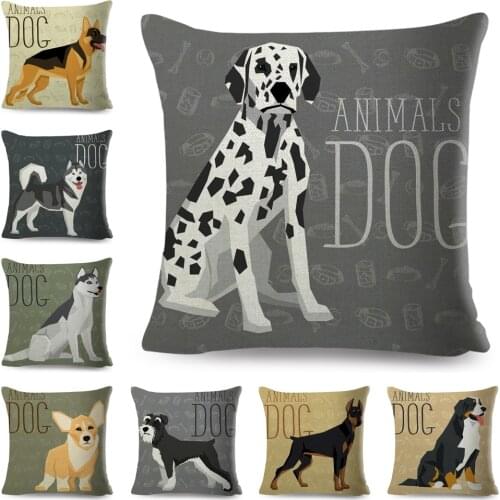 Colorful Cartoon Dog Pillowcase Decor Pet Animal Shepherd Dalmatian Cushion Cover for Sofa Home Polyester Pillow Case 45x45cm