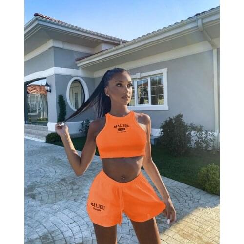 Summer sexy womens pit strip new letters close-fitting sleeveless vest street hipster short library suit