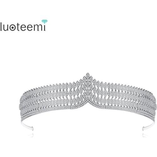 LUOTEEMI Simple Luxury Hairwear Crown for Bride Girls Wedding Party Prom Gift AAA Cubic Zircon Fashion Headband Hair Accessories
