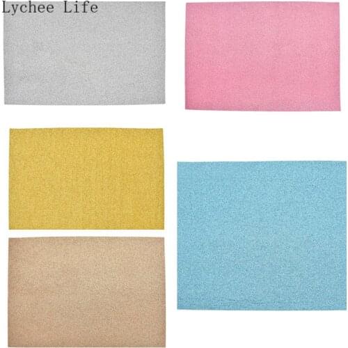 Lychee Life 5Pcs Gold Color Glitter Synthetic Leather Fabric For Bows Bags Diy Sewing Leather Crafts Accessories