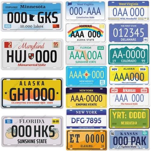 Countries And State Car Number Metal Tin Sign Car Plate Vintage Poster Metal Plaque Club Bar Home Wall Decoration Metal Signs