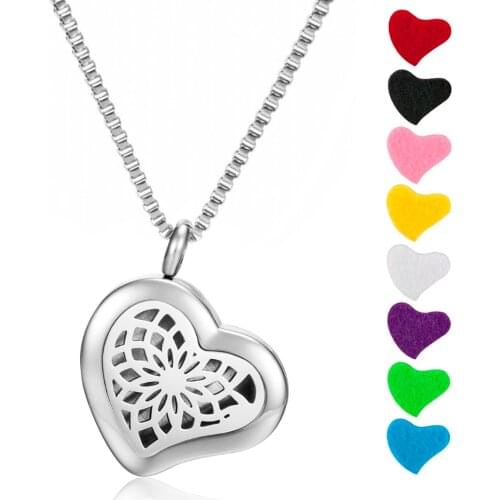 316L stainless steel cute heart shape diffuser pendant necklace with pads