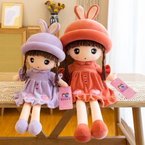 Kawaii Plush Girl Dolls with Rabbit Ear Soft Stuffed Rag Dolls with Dress Lovely Plush Toys Girl Toys Girlfriend Valentine Gift