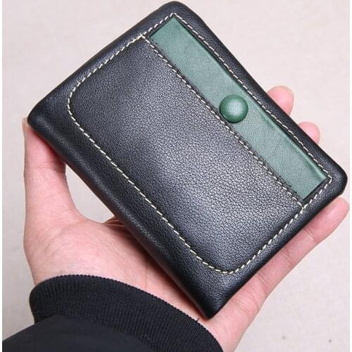 Fashion luxury Real leather men and women short hit color buckle handmade small wallet soft leather small fresh everyday wallet