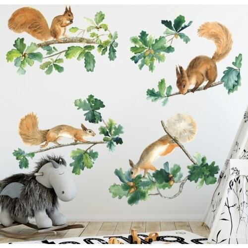 Cartoon Squirrel Branch Wall Stickers Nursery Decoration Animal Poster For Kids Bedroom Decal Living Room Home Accessories Mural