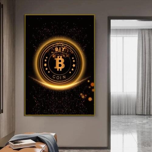 Abstract Golden Bitcoin Virtual Currency Canvas Painting Wall Art Posters Prints for Living Room Home Cuadros Decor Wall Picture