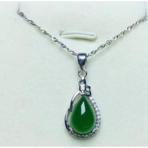 Natural Hetian Jasper Charm Pendant 925 Silver Water Drop Design Blessing Lucky Necklace Lovers Gifts
