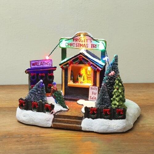 2021 New LED Light Christmas Snow House Luminous Village Figurine Resin Ornament Decoration Holiday Xmas Gifts