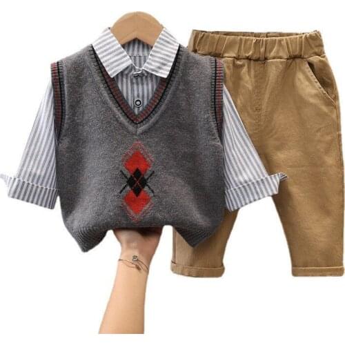 New Children Fashion Clothing Spring Autumn Baby Boys Gentleman Vest Shirt Pants 3pcs/sets Kids Infant Cotton Casual Sportswear