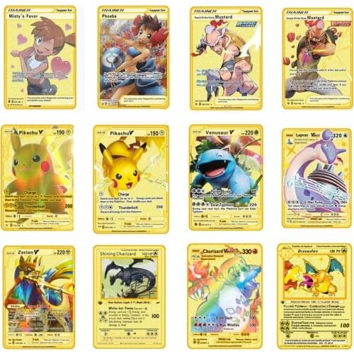 New Pokemon Cards Game Anime Battle Card Gold Metal Card Charizard Pikachu Collection Card Action Figure Model Child Gift