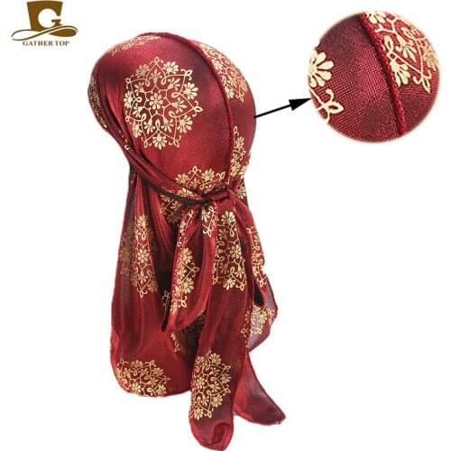 New Mens mtallic print Durags Bandana Headwear Men Durag Wigs Turban Hat Doo Durag Biker Headband Pirate Hat Hair Accessories