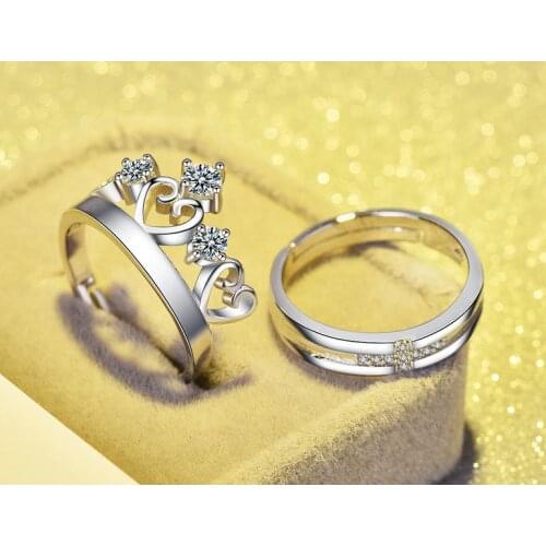 S925 silver couple ring crown couple ring prince and princess pair ring zircon men and women proposal ring engagement ring