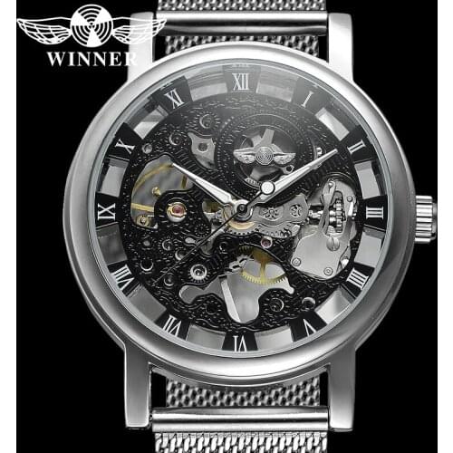 WINNER Fashion Skeleton Mechanical Men Wristwatch Military Sport Male Clock Top Brand Luxury Stainless Steel Man Watch Gift 8005
