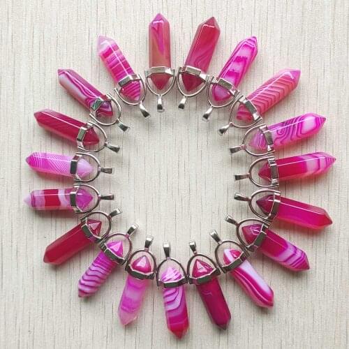 Fashion beautiful stripe rose red onyx bullet shape point pillar pendants for jewelry making free shipping Wholesale 24pcs/lot