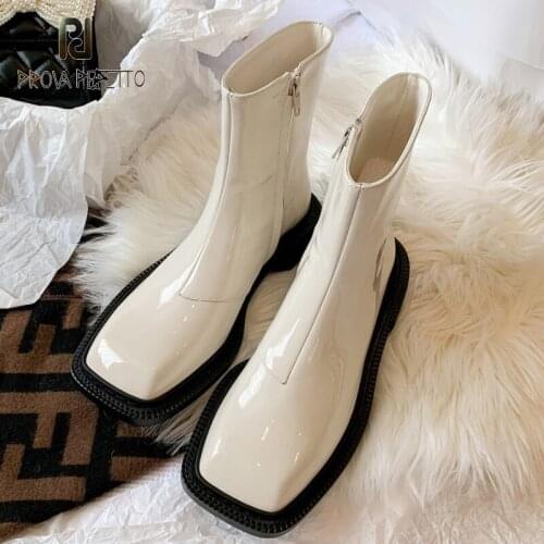 Big Head Wide-soled Short Boots Autumn New Cow Patent Leather Mid-heel Zipper Solid Color Fashion All-match Single Boots