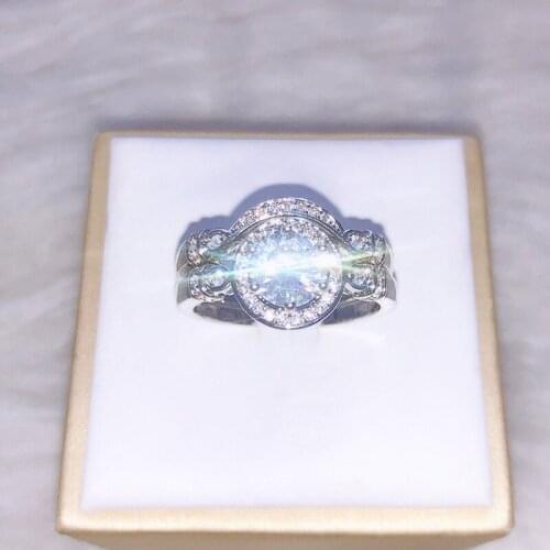 Luxury Round Zircon Two-piece Ring Elegant Temperament Female Romantic Wedding Ring Factory Wholesale