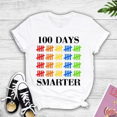 100 Days Smarter Shirt Back To School Hundred Day Teachers Print Tshirt Graphic Cotton Material