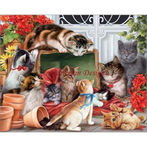 Needlework for embroidery DIY DMC High Quality - Counted Cross Stitch Kits 14 ct Oil painting - Garden Cats