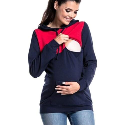 Nursing Maternity Women Sweatshirt Hooded Autumn Long Sleeve T-Shirt Breastfeeding Pregnancy Womens Tops With Pocket B0120