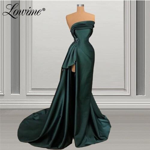 Dark Green Strapless Party Dresses Formal Evening Gowns 2021 Robes Customized Beaded Mermaid Long Prom Dresses Vestido De Festa