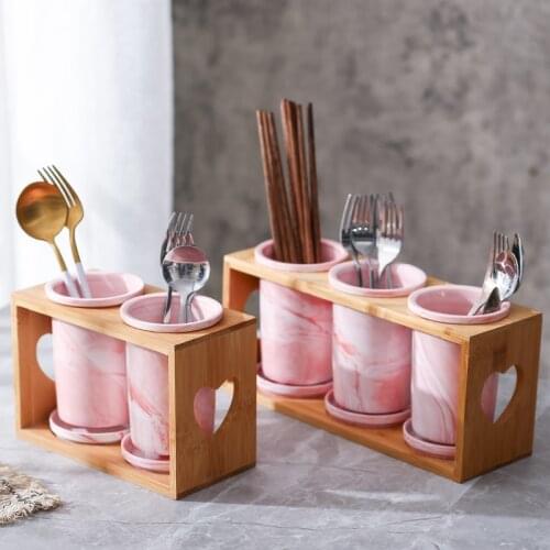 Japanese Ceramic Pink Marble Chopstick Holder Chopstick Holder with Drain Box Table Decoration Kitchen Storage Supplies