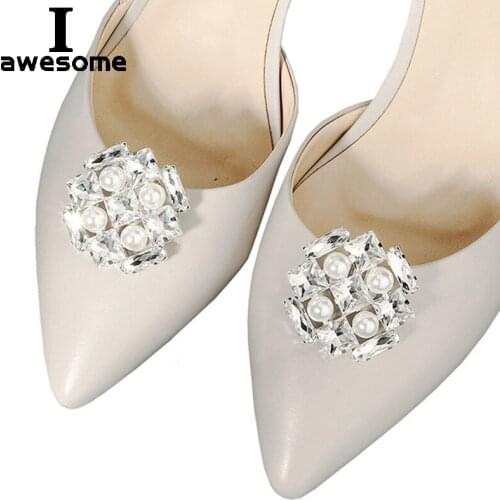 Pearl Shining Decorative Shoe Clips Buckle Rhinestone Crystal Flower Elegant Fashion Wedding Party Shoes Decorations Accessories