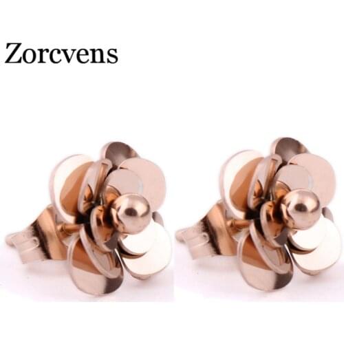 ZORCVENS 2020 Fashion Women Earrings 316L Stainless Steel Rose Gold Color Flower Stud Earrings