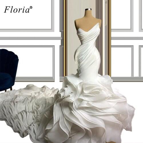 Sexy White Prom Dresses 2020 Tiered Mermaid Gorgeous Evening Dresses Women Party Night Formal Wedding Party Dress Robe Longue