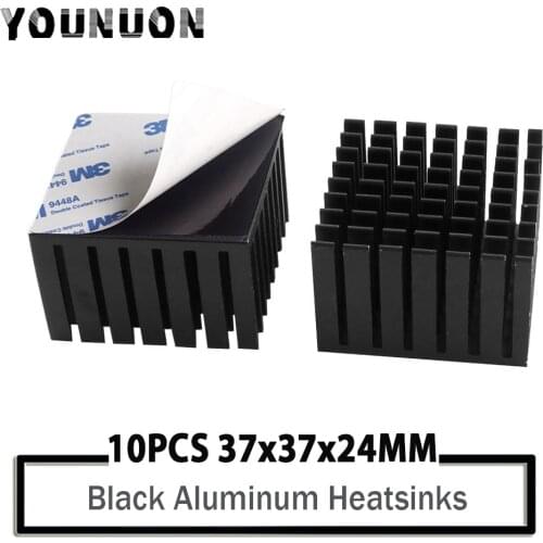 10Pcs 37x37x24mm Black Aluminum Heat Sink For PC transistor LED Power IC Transistor Module PBC