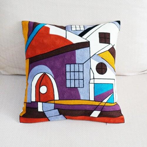 100% Cotton Picasso Abstract Embroidered Square Pillow Case Cushion Cover Sofa Chair Cushion Case 45x45cm Without Stuffing