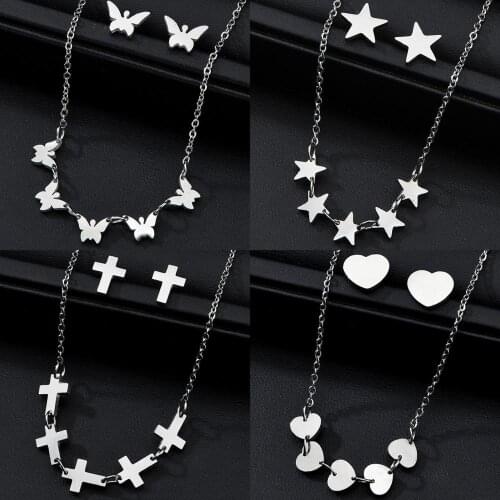 3pcs/set Jewelry Sets Women Elegant Butterfly Pendant Necklace Hook Stud Earrings Jewelry Set Neck Chain Female Gift