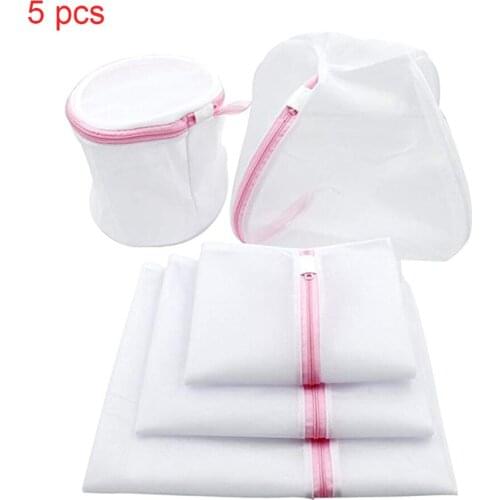 5pcs Washing Bags For Laundry Lingeries Foldable Mesh Bag Bra Socks Underwear Protect Bags Zipper Care Pouch For Washing Machine