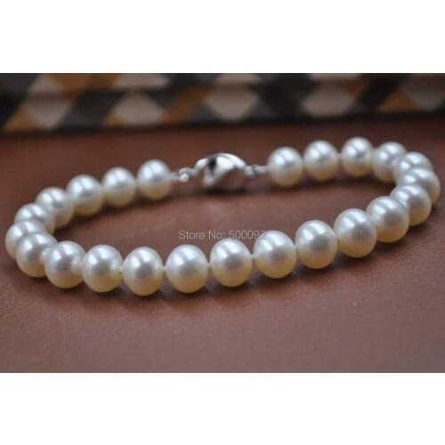 AAA Stunning 7.5-8mm white freshwater pearl bracelet s925 clasp