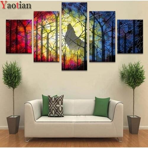 5 Pieces Diamant Painting 5D DIY Diamond Painting Full Square Drill Wolves Forest landscape Embroidery Cross Stitch Home Decor