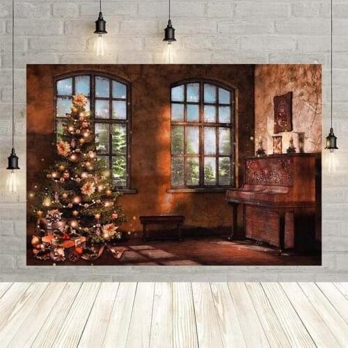 Avezano Merry Christmas Tree Gift Piano Light Window Baby Shower Party Decor Newborn Backdrop Photo Background Custom Studio