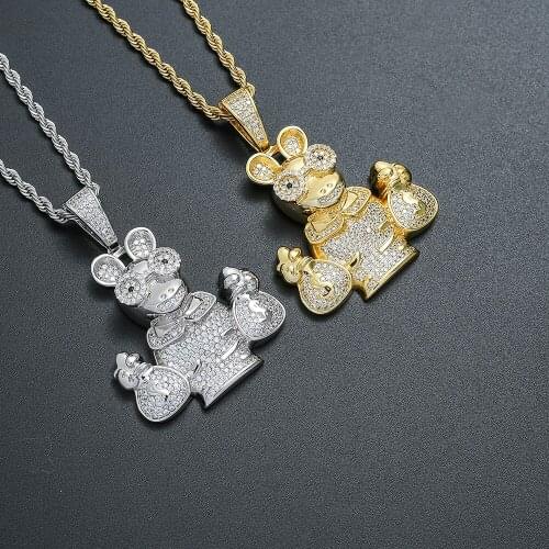 Bling Bling Zircon Necklace CZ Animal $ Dollars Brass Pendants Men Hip Hop Jewelry CN348