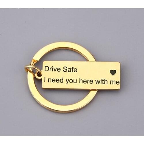 Custom Fashion Keyring Gifts Engraved Drive Safe I Need You Here With Me Heart Keychain Couples Boyfriend Jewelry Key Chain