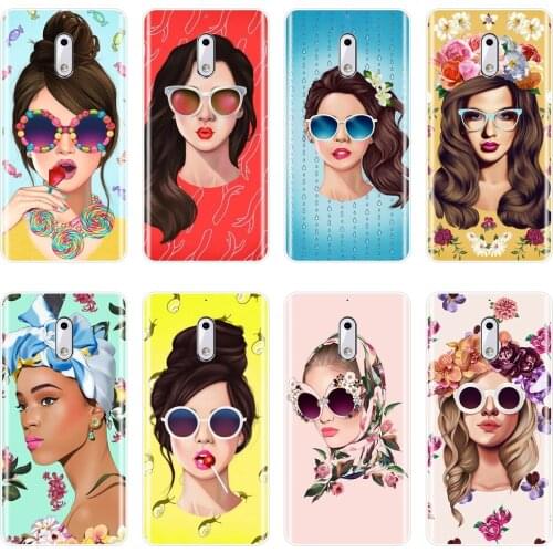 TPU Phone Case For Nokia 7 Plus X6 Case Silicone Flower Girl Pink Yellow Red Fashion Soft Back Cover For Nokia 8 6 5 3 2 1