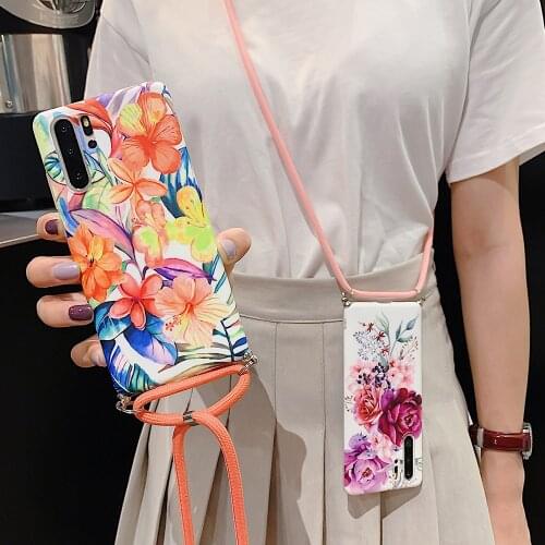 LOVECOM Vintage Banana Leaf Flower Phone Case For Samsung Galaxy S20 S10e S10 S9 S8 Plus Crossbody Lanyard Soft Back Cover Cases
