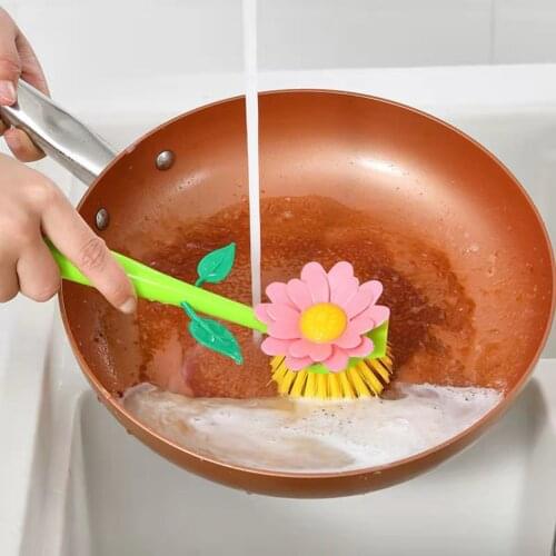 Flower Long Handle Wash Pot Brush Dishwashing Brush Kitchen Dish Sink Hearth Clean Tool Kithen Accessories