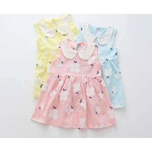 Childrenswear 2019 Summer Girls Princess Dress Cotton Linen Printed Peter Pan Collar Full Body Dress Currently Available a Gener