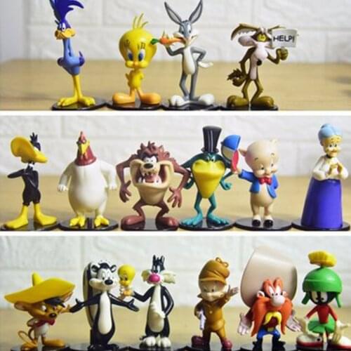 16PCS 7-9cm Looney Tunes Bugs Bunny weety Big Mouth Monster collection home decoration figure toys for gift