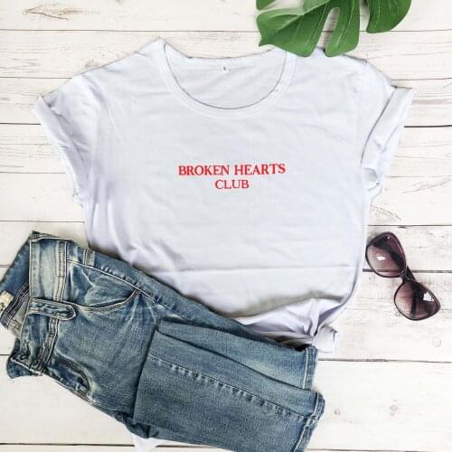 Broken Hearts Club Chic Fashion T Shirt Harajuku Women Short Sleeve Tumblr Grunge White Tee Hipster Tumblr Female Shirts tops